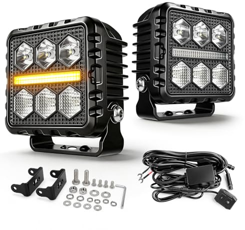 CO LIGHT 2 Stück LED Arbeitsscheinwerfer 12000LM Zusatzscheinwerfer 12v 24V IP68 mit Bernsteinfarbenes Tagfahrlicht Blinklicht für SUV UTV Bagger Traktoren Offroad