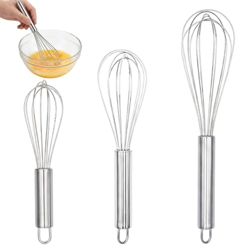 3PCS Stainless Steel Hand Whisk, Balloon Whisk for Cooking, Family Hand | Small Whisk with Ergonomic Handle, Egg Whisk for Blending, Beating, Stirring, Cooking and Baking