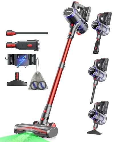 VACTechPro F02 Ultra Cordless Vacuum Cleaner, 50KPa/600W/70min Stick Vacuum | Wall-mounted Charging, Removable Battery, Anti-Tangled Handheld Vacuum with 1.5L Dustbin for Hardwood Pet Hair Carpet Home