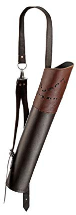 elToro Rückenköcher aus schwarzem Echtleder mit Musterstickung und verstellbarem Dreipunkt-Tragegurt, 50 cm lang, Öffnung 14 cm, Köcher für Pfeile, Bogenschießen, Recurve- und Langbogen