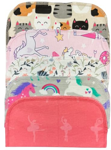 Gina's Soft Cloth Shop 1 Ply All Things Girl Flannel Washable Kids Lunchbox Napkins 8x8 inches 5 Pack - Little Wipes (R) Flannel- Proudly Made in the USA!