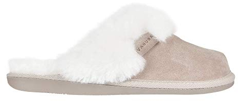 Vanuba Cashmere Handmade Damen Hausschuhe, Naturleder, 100% Schafwolle, Warme und Bequeme Hausschuhe, Velours Beige, Leder Weiß, 42 EU
