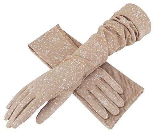 Soft Cotton Long Gloves Sun Protection Cycling Driving Arm Cover Sleeves Gloves for Women, Khaki, One Size
