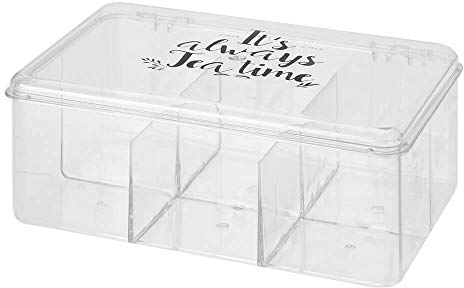WELL HOME MOBILIARIO & DECORACIÓN Caja de té PS transparente con 6 compartimentos y diseño impreso 21,5x14,5x8,8cm