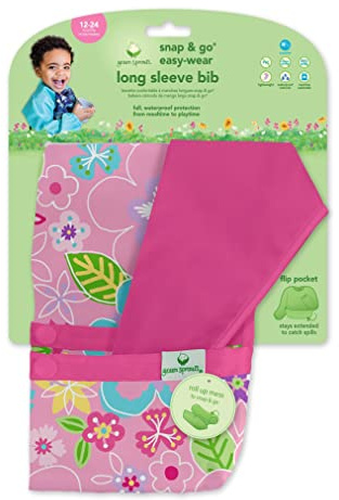 green sprouts Easy-wear Long Sleeve Bib | Waterproof Protection | Flipped Pocket, Soft Material, Easy Clean Smock , 12-24mo