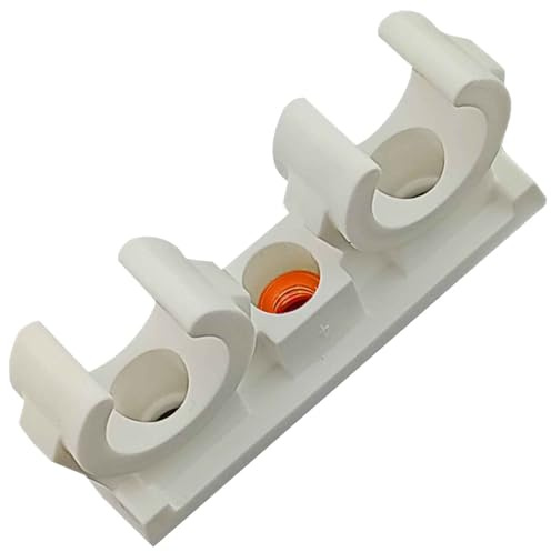 MegaHaustechnik 50 Stück Doppel-Rohrclips aus Kunststoff für Rohr-Außendurchmesser 22mm, mit Messingbuchse Innengewinde M6 IG für Ansatzschraube, Halterung Befestigung Schellen weiß