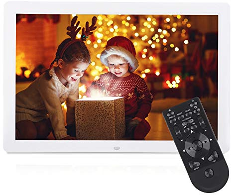 VBESTLIFE Digitaler Bilderrahmen, 17 Zoll 1440 * 900 HD, Musik- und Video-Player/Wecker/Kalender unterstützt USB und 32 GB SD Karte (weiß)