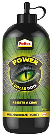 Pattex Power Colle à bois, colle forte pour le bois utilisable en intérieur et en extérieur abrité, colle transparente au séchage et résistante à l'eau, 225 g