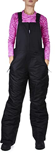 Arctic Quest Womens Ski Snow Bibs Pants Insulated Water Resistant Overalls Snowboarding Winter Waterproof Pants Women, Black, Large