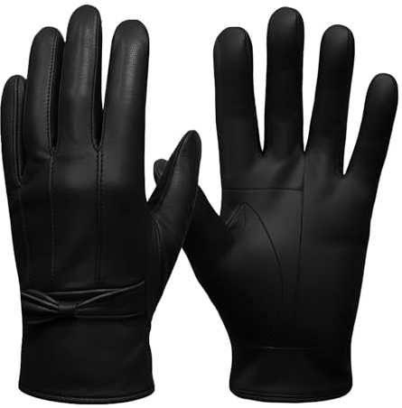 SixSigma Sports Guanti da donna in vera pelle foderati in morbido pile invernale casual guida caldi, Nero , S-M