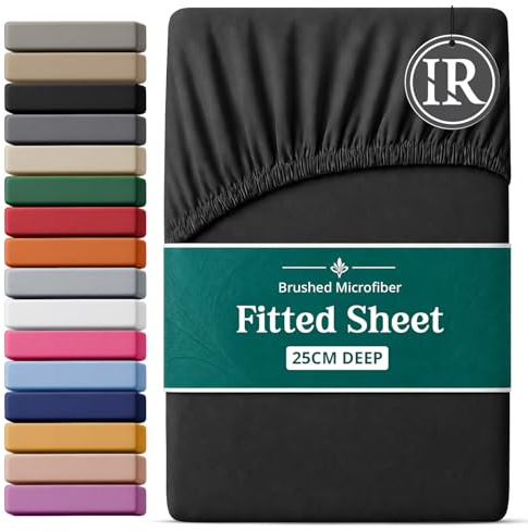 Imperial Rooms Fitted Sheet Single 91x190cm, Black - Deep Pocket 25CM Bed Sheets Elastic Corners Easy Care Brushed Microfiber Fade-Resistant, Breathable & Shrinkage Bottom Sheet