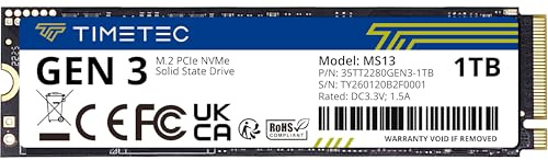 Timetec 1TB SSD NVMe PCIe Gen3x4 8 Gb/s M.2 2280 3D NAND TLC 600 TBW Hochleistungs-SLC-Cache Lese-/Schreibgeschwindigkeit Bis zu 1.800/1.500 MB/s Internes Solid-State-Laufwerk