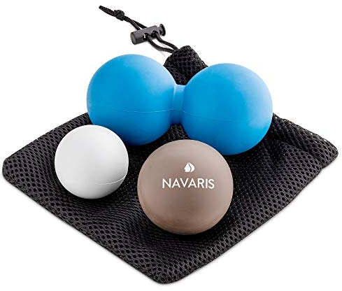 Navaris Peanut Duo Ball und Massageball Set - 2x Lacrosse Ball 1x Duoball - Faszienball zur Massage von Nacken Schulter Rücken - mit Beutel