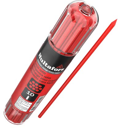 Hultafors Set mine di ricambio per marcatore di profondità rosso 10pz Pratico dispenser con fermaglio I ricambi universali 2,8mm per matita da carpentiere I Per ampia gamma di superfici I 650150