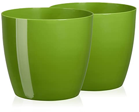Tymar Blumentopf, 2er-Pack, Runde Form, Übertopf (Grün, ø 20 cm) | wetterfeste & robuste, Modern, für Innen- & Außenbereich, aus Kunststoff, ideal für Wohnzimmer, Balkon, Büro