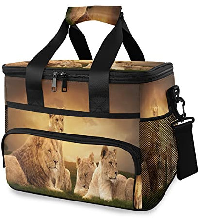 HMZXZ Groß Kühltasche Picknicktasche Lunchtasche Afrikanisch Löwes Sonnenuntergang Gras 15L Isoliertasche Brotdose Cooler Cooling Tote Bag für Lebensmitteltransport, Camping, BBQ
