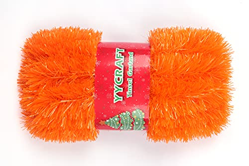 YYCRAFT Guirnalda de Navidad clásica de 15 yardas de longitud comercial de hoja gruesa de espumillón de Navidad con decoraciones navideñas, color naranja