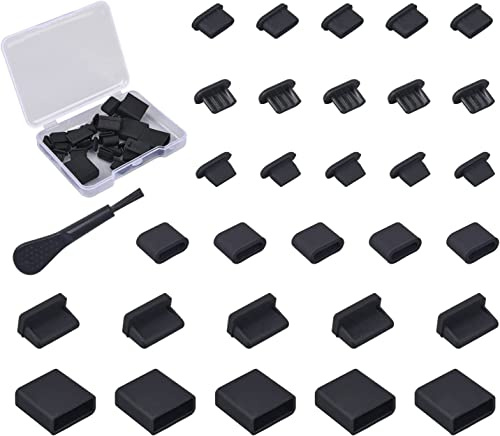 CaseBuy Lot de 30 bouchons de protection en silicone pour port USB Type-C, USB C mâle, micro USB, port HDMI, USB A femelle et mâle avec brosse de nettoyage