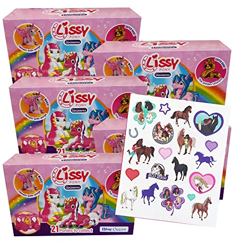 collect-it.de MY HOME OF CARDS + TOYS Lissy Pony Unicorn Serie 2 Einhorn mit Kutsche - Sammelfiguren - 5 Stück + 20 Hors Club Tattoos