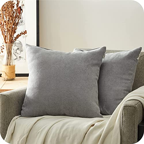 2X Set extra großes Kissen Chenille Bezug mit Feder-Füllkissen Rücken Rückenkissen Lesekissen Couchkissen, weich & angenehm, mit verstecktem Reisverschluss (grau, 60x80)