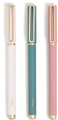 U Brands Catalina Felt Tip Pens with Rose Gold Accents, Medium (0.7 mm) Point, Black Ink, Set of 3, Fashion Soft Touch