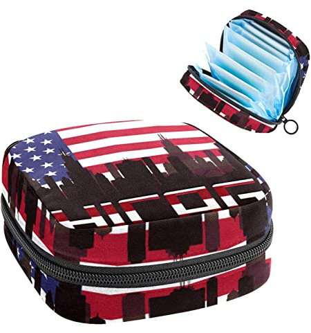Chicago USA-Flagge, Perioden-Tasche, tragbar, Tampon-Aufbewahrungstasche, Tampon-Halter für Geldbörse, femininer Produkt-Organizer, Mehrfarbig, 4.7x6.6x6.6 in/12x17x17 cm