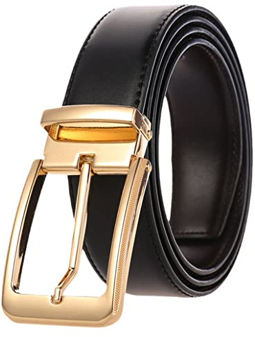 keusyoi Herren Ledergürtel Gold Metallschnalle Rindsleder Gürtel Casual Business Gürtel