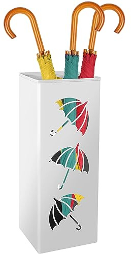 Metal Umbrella Rack Holder Free Standing Umbrella Stand Umbrella Storage Umbrella Holder Bin Multipurpose Walking Sticks Holder Umbrella Bucket for Hallway Entryway Home Hotel (White)