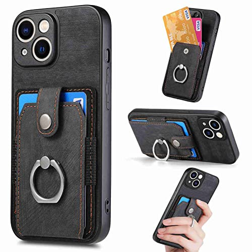 Knoowcase iPhone 13 Case iPhone 13 Phone Case Wallet Shockproof Bumper with Ring Holder Card Slots PU Leather Cover Car Mount Kickstand Anti-Drop Shell for iPhone 13, Black