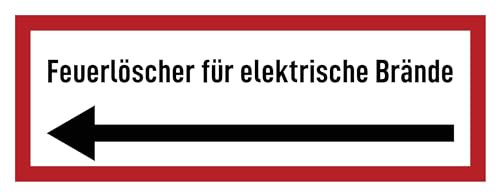 Aufkleber: 105x297 mm, 1 Stück - Feuerlöscher für elektrische Brände - Hinweisschild auf Brandschutzeinrichtung und Einsatzhinweise - DIN 4066 - D2 mit Richtungspfeil links
