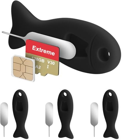 4 Pack SIM Card Removal Tool with Built-in SIM Card Storage - SIM Card Holder Contains Eject Pins Needle Opener Ejector Compatible with iPhone, Samsung, and More Cell Phones (4 Pack, Black)