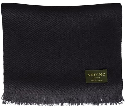 ANDINO ALPACA - 100 % Baby-Alpakawolle, großer Schal, leicht, Feinstrick, klassisch, warm, weich, hypoallergen, Unisex, Einheitsgröße, Schwarz