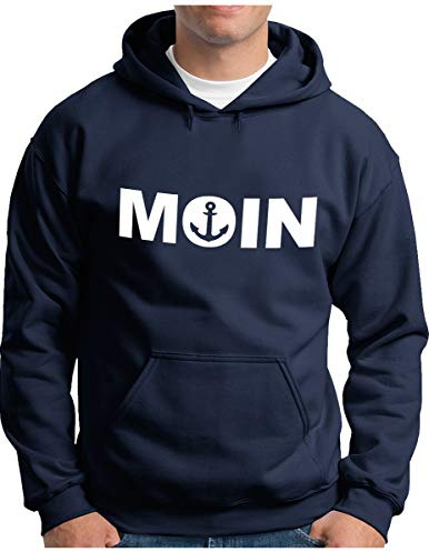OM3® Moin mit Anker Hoodie | Herren | Slogan Meer Spruch Küste Statement Norden | Kapuzen-Pullover S - 4XL