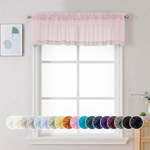 Chyhomenyc - Lot de 2 cantonnières Transparentes, Petits Rideaux pour Salon, Salle de Bain, buanderie, sous-Sol, voilages Modernes à Double Passe-Tringle - 106,7 x 35,6 cm (l x L) - Rose pâle