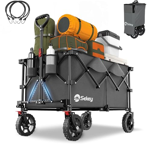 Sekey XXL Plus Chariot Pliable de Jardin 200L 150KG, Chariot de Transport Tout-Terrain avec Freins, Breveté Pliable dans Quatre Directions SE4010, Anthracite