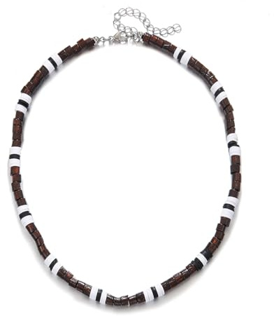 Goerpn Mens Beaded Surfer Necklace Wooden Bead Patchwork with Soft Clay Trendy Men's Handcrafted Tribal Style Mixed Color Necklaces