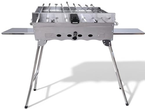 Mangal Khan Edelstahl Schaschlik Grill mit 9er Drehspieß