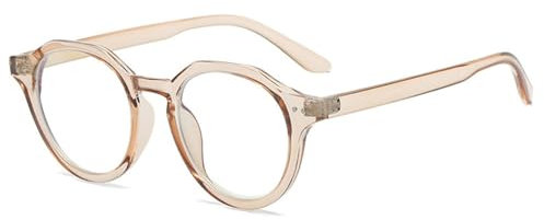 LVTFCO Lunettes rondes à la mode pour femmes, monture Vintage pour hommes, verres transparents, Champagne, taille unique