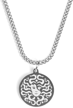 UNSHINEBAR Medusa Kette mit Anhänger für Herren und Damen - Streetwear Halskette mit Medusa Anhänger aus Edelstahl und 18K Gold - Wasserfeste Kette - 50-55cm Länge verstellbar (Silber)