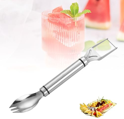 YEJAHY 1 pezzo 2 in 1 taglierina per frutta in acciaio inossidabile, taglierina per anguria a doppia testa, coltello da taglio per forchetta da frutta a doppia testa per casa, festa, campeggio