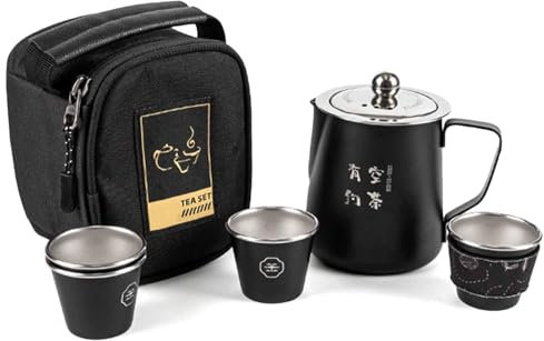 Juego de té portátil, juego de tazas de té, juego de tazas de té de acero inoxidable, juego de té apilable, suministros de té portátiles con colador de té, juego de de acero inoxidable