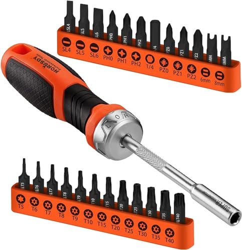 25-Piece Security Torx Screwdriver Bit Set | T5-T40 Torx Bit Set 1/4 inch Ratcheting Magnetic Bit Driver | 12Pcs Torx Bit and 12Pcs Common Bit