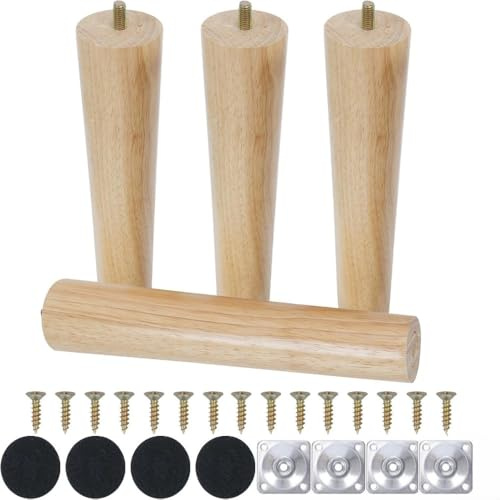Qodiacl 4 Stück Möbelfüße Holz 20cm Holzfüße für Möbel Eichenholz Schrankfüße Sofafüße Möbelbeine Rund Holzbeine für Couchtisch Bett Kommode Stuhl Couch Tisch Schrank Sofa Beine