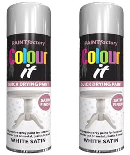 PNJB All Purpose White Satin Finish Spray Paint, Quick Drying, All-Purpose Spray Paint, Surface Matt Finish, Use on Metal Wood & Plastic, 250ML, (2PCS)