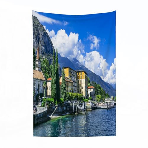 EYLOZS Kuscheldecke flauschig & super weich - hochwertige Fleecedecke auch als Wohndecke,Sofadecke & Wohnzimmer geeignet,Malerische Landschaften des Lago di Como - Cadenabbia Italien150x200cm