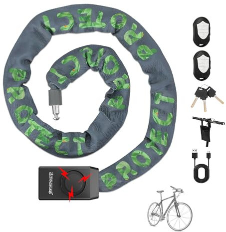 Fahrradkettenschloss mit Alarm - 120cm Kettenschloss mit 3 Schlüsseln,110dB Fahrradalarm mit 2-Fernbedienungen, Doppelter Diebstahlschutz geeignet für E Scooter, Fahrräder, Elektrofahrräder