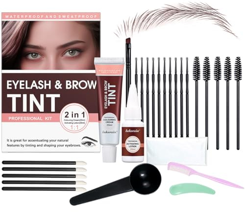 Lash and Brow Color Kit, 2 in 1 Eyelash and Eyebrow Color Set, Professional Lash and Brow Lift Kit with Natural Effects for Home Salon and Beginners, Waterproof, Lasting for 4-6 Weeks (#1, Chestnut)