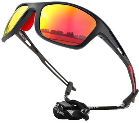 Solsun Sport-polariserade solglasögon för män och kvinnor, vira runt solglasögon UV-skydd för löpning, cykling, fiske och körning, A03-sport solglasögon-svart ram/orange lins