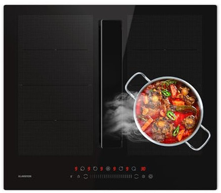 Klarstein Placa de Inducción Chef-Fusion con extractor - 60 cm, 600 m³/h, 6400 W, zona flexible, eficiencia energética A, funcionamiento táctil, ocupa poco espacio, negro.