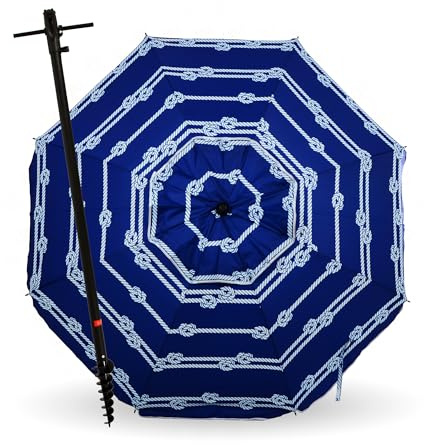 CREVICOSTA QUALITY MARK MARCAS DE CALIDAD - Sombrilla 200 cm con Espiral y Poste de Recorrido Total. Protección total contra los Rayos UV. 8 Varillas (Náutica)